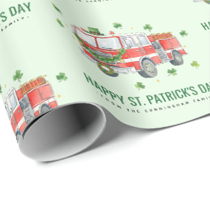 Papel De Presente Caminhão de Bombeiros Personalizado Dia de São Pat
