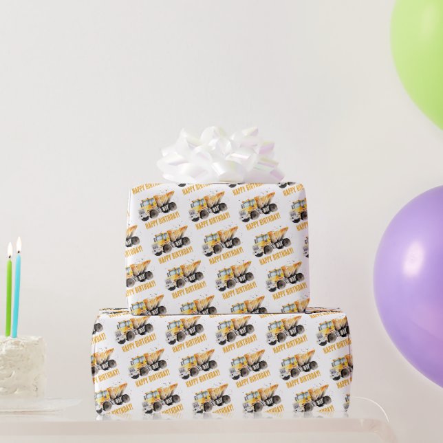 Papel De Presente Caminhão de Construção Fofo Feliz Aniversário (Presentes para festas)