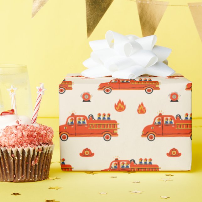 Papel De Presente Caminhão de Fogo Vermelho Retroativo (Festa de aniversário)