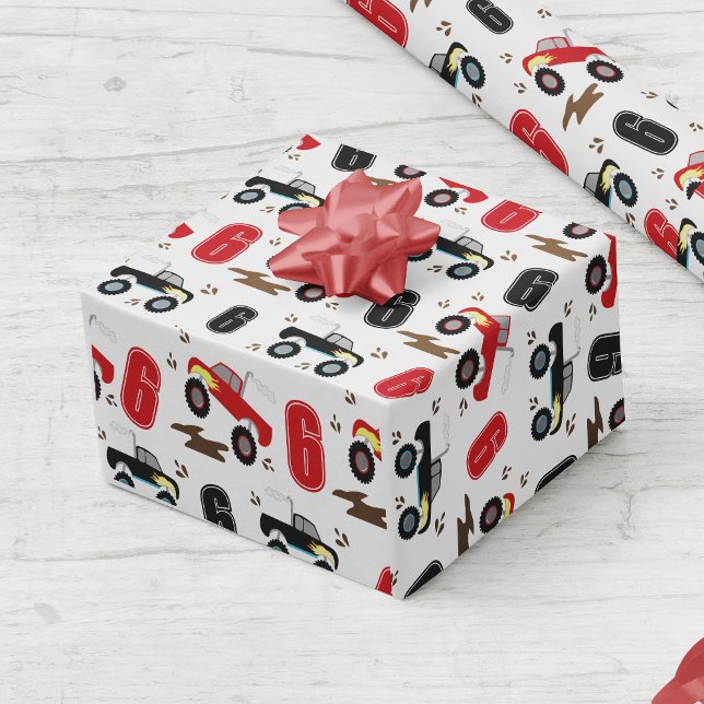 Papel De Presente Caminhão Monstro Aniversário Idade Personalizada (Criador carregado)