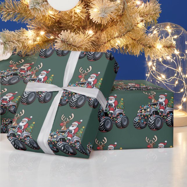 Papel De Presente Caminhão Monstro Natal Papai Noel Feriado Crianças (Feriados)