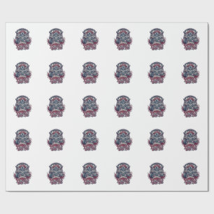 Papel De Presente Caminhão Monstro Patriótico 1776 Off Road Crânio P