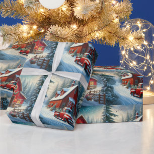 Papel De Presente Caminhão Vermelho Antigo e Celebração de Natal no