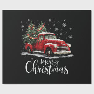 Papel De Presente Caminhão Vermelho Antigo Papai Noel Árvore Feliz N