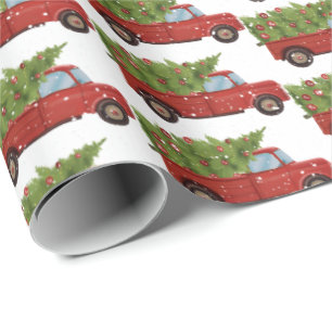 Papel De Presente Caminhão Vermelho com Árvore Natal
