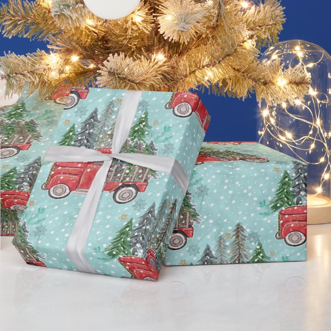 Papel De Presente Caminhão Vermelho de Natal  (Feriados)