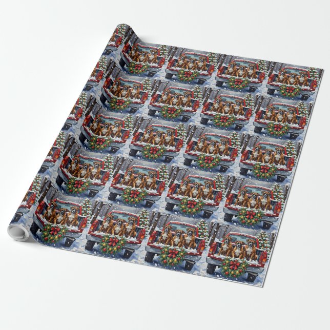 Papel De Presente Caminhão Vermelho de Natal Boxer Feriado (Desenrolado)