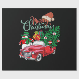 Papel De Presente Caminhão Vermelho Pega Árvore de Natal Feliz Natal