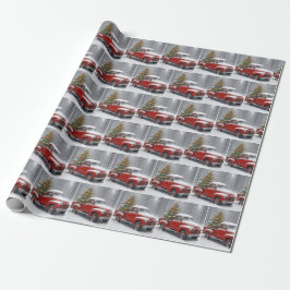 Papel De Presente Caminhão Vermelho Retrô Com Árvore de Natal