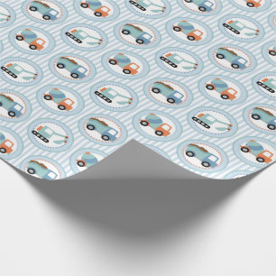 Papel De Presente Caminhões da construção - branco azul bonito