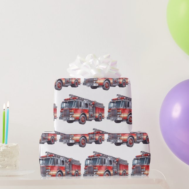 Papel De Presente Caminhões de Bombeiros Vermelhos (Presentes para festas)