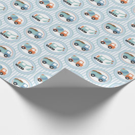 Papel De Presente Caminhões De Construção - Branco Azul-Cinto