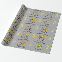 Papel De Presente Caminhões de Construção Nome Padrão de Aniversário