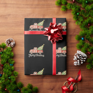Papel De Presente Caminhonete Vermelha Xadrez Búfalo Natal Alegre