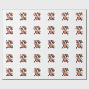 Papel De Presente Camisa de Bebê Vaca Fofo Segurando Coração com Gra