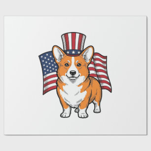 Papel De Presente Camisa de Corgi Patriota com Desenho de Gravura Vi