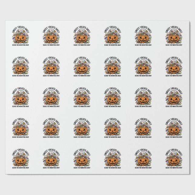 Papel De Presente Camisa de Doces de Halloween Design de Monstro Fof (Aberto)