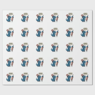 Papel De Presente Camisa de Fogo Patriótica Divertida de T-Rex Desig