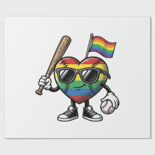 Papel De Presente Camisa de Orgulho de Beisebol Coração Arco-íris Vi