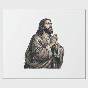 Papel De Presente Camisa Religiosa Homem Orando Gravação Vintage Des