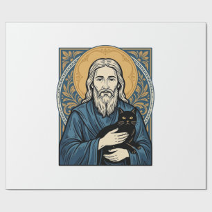 Papel De Presente Camisa Vetorial de Desenho de Retrato de Gato Sagr