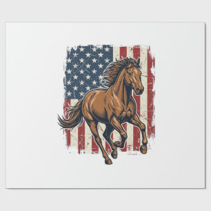 Papel De Presente Camisa Vetorial Vintage Patriótico Cavalo Bandeira