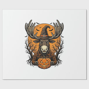Papel De Presente Camisa Vintage Halloween Moose Pumpkin Witch Hat_1