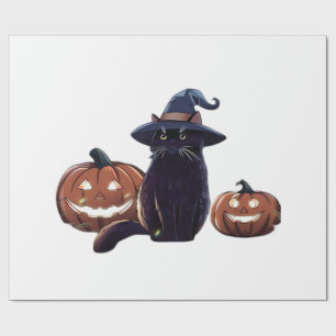 Papel De Presente Camiseta Clássica de gato preto de Halloween