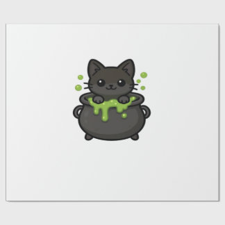 Papel De Presente Camiseta Clássica de Gato Preto de Halloween Fofa
