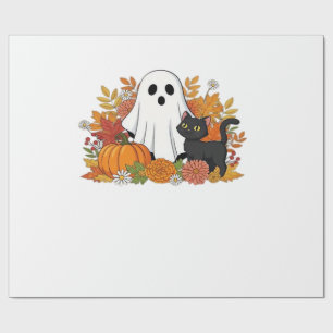 Papel De Presente Camiseta Clássica Fantasma Fofo e Gato Preto