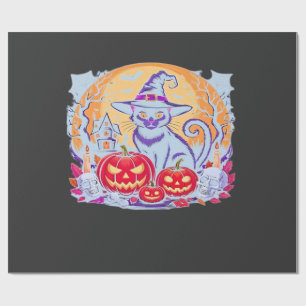 Papel De Presente Camiseta Clássica Gato Abóbora Fantasma Bonito Hal