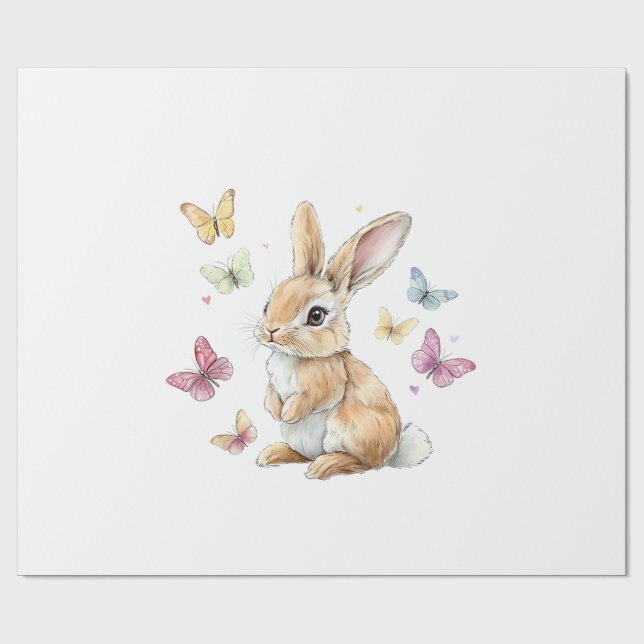 Papel De Presente Camiseta Coelho Easter Bunny Borboleta Fofa (Aberto)
