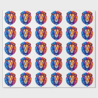 Papel De Presente Camiseta de Arte de Leão Geométrico Vibrante