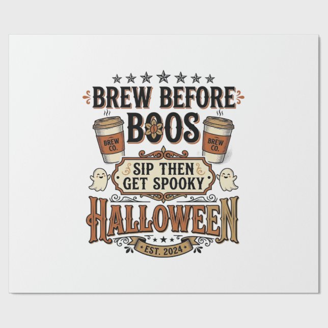 Papel De Presente Camiseta de Café de Halloween Prepare Antes dos Fa (Aberto)
