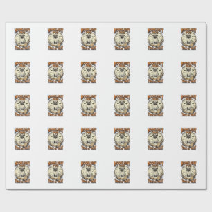 Papel De Presente Camiseta de Halloween Pug com Lua de Gravura Vinta