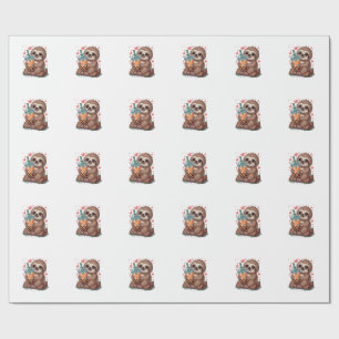 Papel De Presente Camiseta de Sloth Bebendo Chá Boba Bubble Kawaii