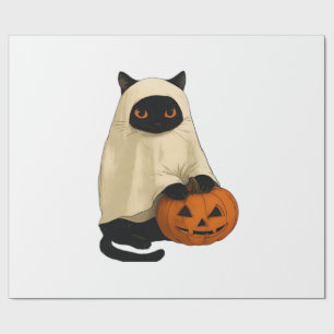 Papel De Presente Camiseta Essencial de Gato Preto Fantasma com Abób