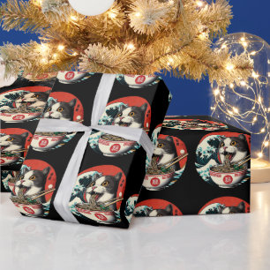 Papel De Presente Camiseta Estilo Vintage de Arte Japonês Cat Ramen