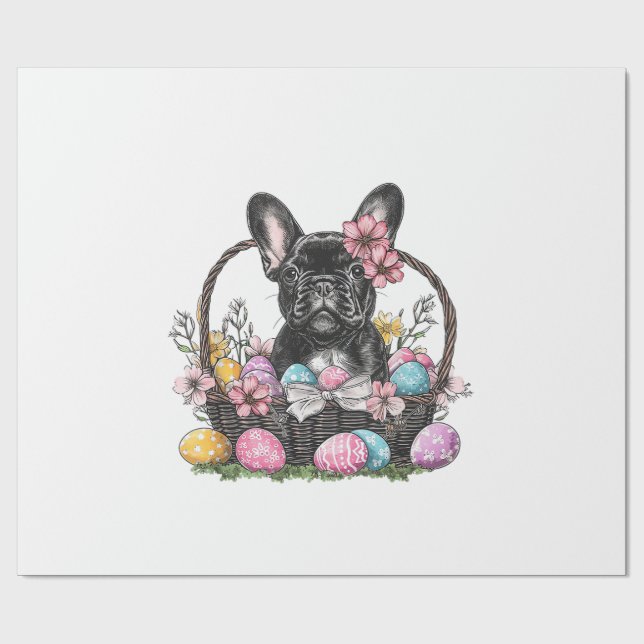 Papel De Presente Camiseta Frenchie Dog Páscoa Frenchie Dog Ovos Art (Aberto)