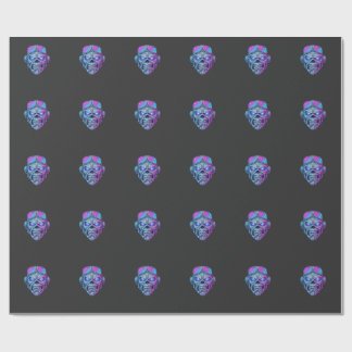 Papel De Presente Camiseta Gráfica de Caveira Neon Cibernética