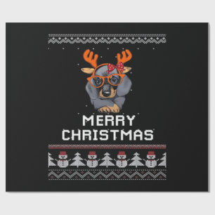 Papel De Presente Camiseta Oversized Suéter de Natal para Dachshund