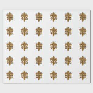 Papel De Presente Camiseta Tipografia Vintage Cruz Cristã Deus Vence
