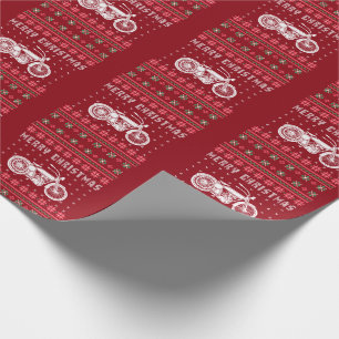 Papel De Presente Camisola feia do Natal da motocicleta do vintage