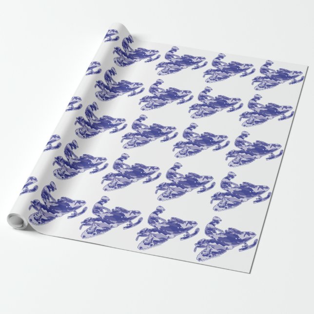 Papel De Presente Camo Blue Snowmobiler (Desenrolado)