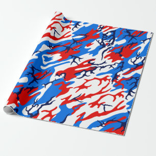 Papel De Presente Camo branco e azul vermelho