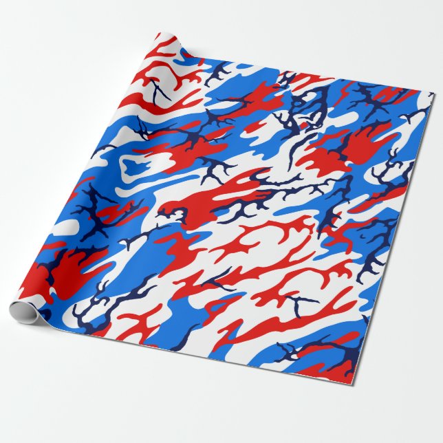Papel De Presente Camo branco e azul vermelho (Desenrolado)