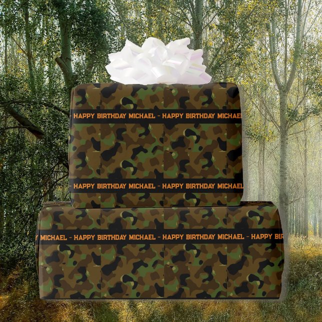 Papel De Presente Camo Deep Woods Adicionar Texto e Nome Aniversário (Criador carregado)