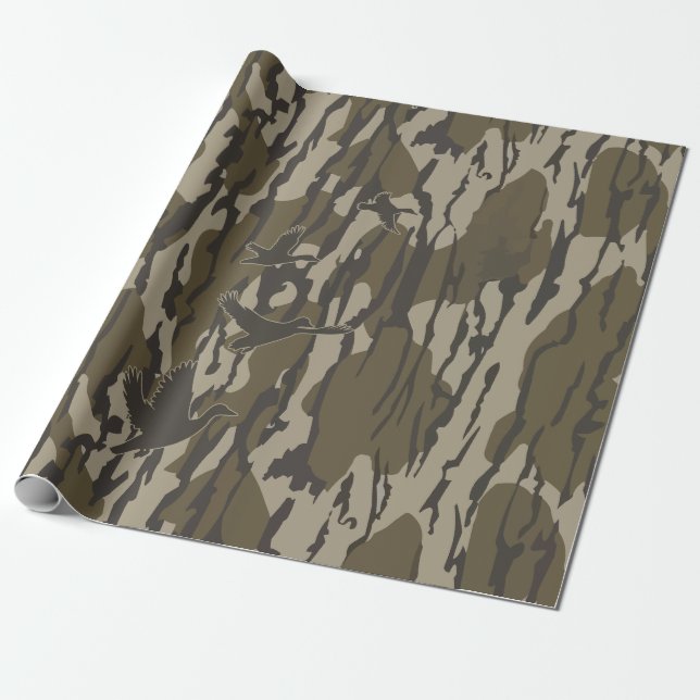 Papel De Presente Camo Ducks Bottomland Camo Caça Patos (Desenrolado)