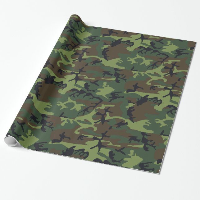 Papel De Presente Camo Militar Floresta Verde (Desenrolado)
