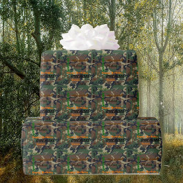Papel De Presente Camo Repetindo NOME Feliz Presente de Aniversário